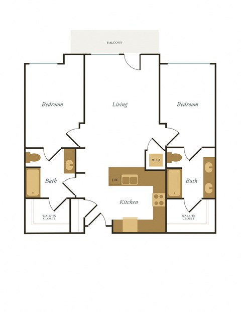 Floor plan for 2 beds, 2 baths, 1053 sqft